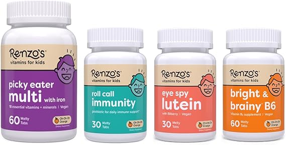 Renzo's A+ Routine Bundle - Picky Eater Mutli Orange, Roll Call Immunity, Eye Spy Lutein, Bright and Brainy