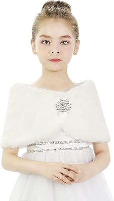 Girls Faux Fur Shawl Wrap Flower Girl Wedding Party Dress Up Bolero Shrug Accessories Winter Princess Warm Shoulder Cape
