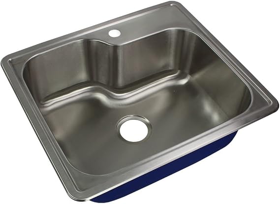 Transolid MTSO25229-1 Meridian 1-Hole Drop-in Single Bowl 16-Gauge Stainless Steel Kitchen Sink, 25-in x 22-in x 9-in, Brushed Finish