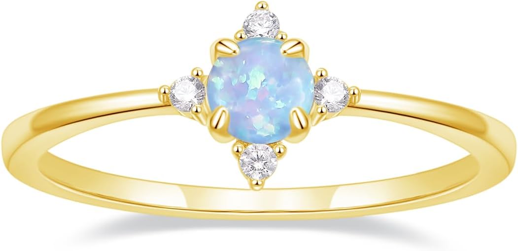 SHINYSO 14K Gold Plated Wedding Band for Women Thin Stackable Rings Opal Dainty Cubic Zirconia CZ Promise Engagement Ring Size 4-10