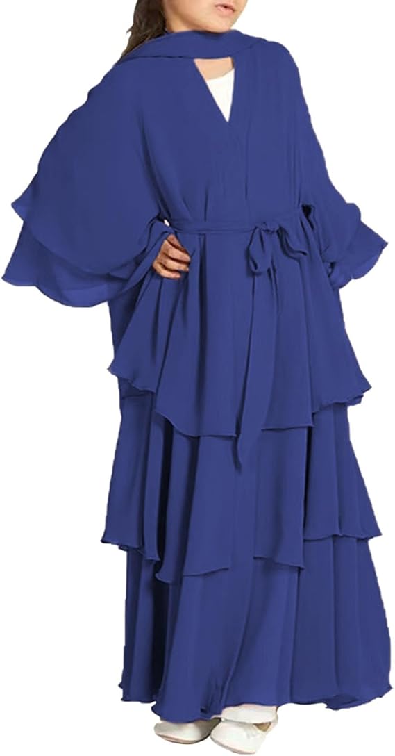 Kids Girl Muslim Abaya Prayer Dress with Belt Robe Toddler Girl Long Sleeve Ramadan Eid Thobe Muslim Clothes Dress