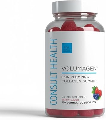 Consult Health VOLUMAGEN Skin Plumping Collagen Gummies with Verisol Bioactive Collagen Peptides, Biotin, Decrease Wrinkles, Increase Skin Elasticity, Natural Berry Flavor,120 Count