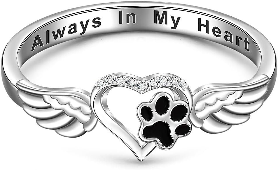 Fenthring Paw Print Rings for Women Angel Infinity Heart Dog Cat Jewelry
