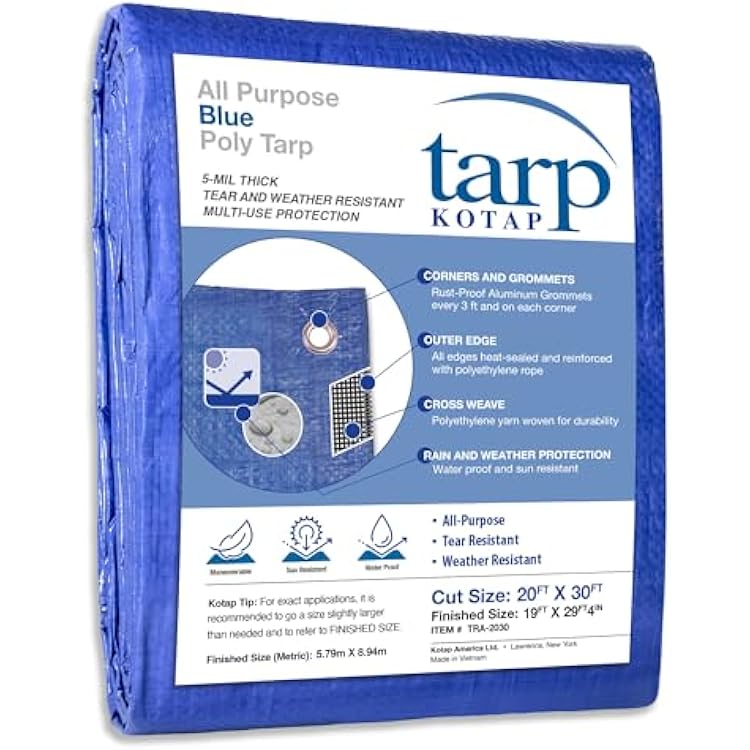 Kotap 20-ft x 30-ft General Purpose Blue Poly Tarp, Item: TRA-2030