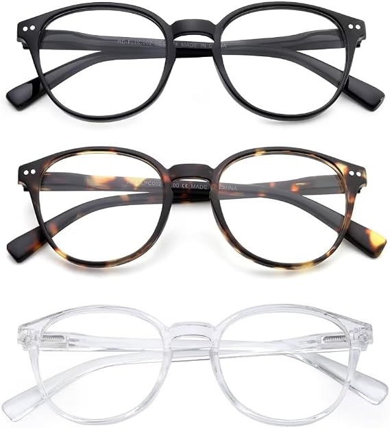 Reading Glasses Blue Light Blocking Spring Hinges Round Lenses for Men Women Lightweight Frame/Anti Glare/Anti Eyestrain (Black/Turtle/Clear 2.0)