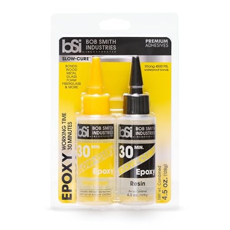 Bob Smith Industries BSI-205 Slow-CureTM Epoxy - 4.5 oz. Combined, Clear - 30-Minute Working Time Adhesive for Wood, Fiberglass, Metal, Crafts & Structural Repairs