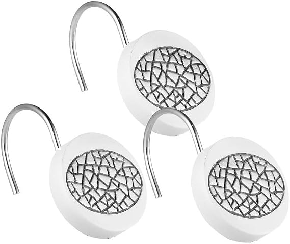 Zahari Home Sinatra Shower Curtain Hooks Pack of 12 Modern Classic Decorative Bathroom Decor, White