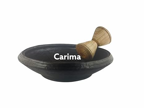 Asanka Bowl (Large) with a Wooden Grinder | Traditional Earthen Clay Mortar| Used For Blending Ingredients & Serving Food | Black