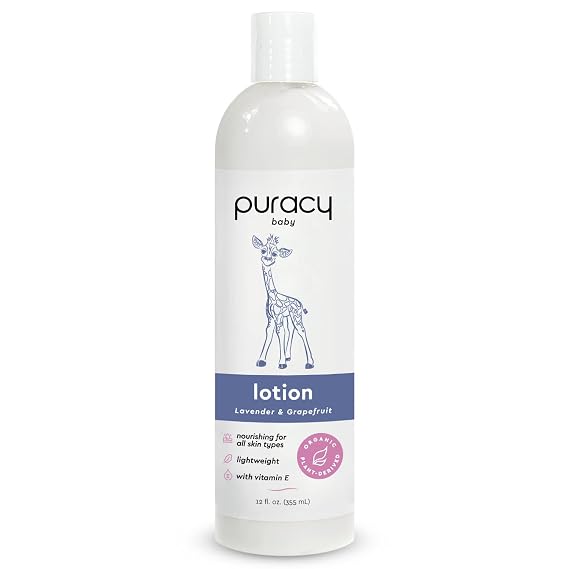 Puracy Baby Lotion, Organic Moisturizer for Infants & Newborns, Natural Calming Lavender & Grapefruit for Sensitive Skin, 12 Ounce