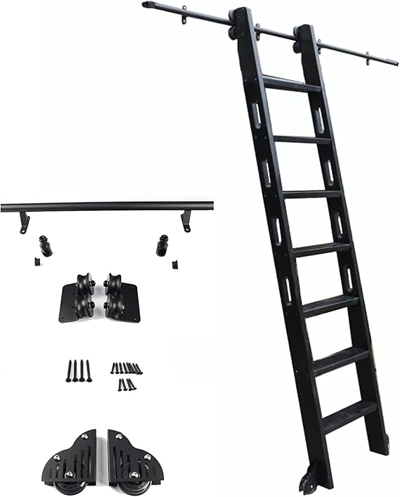 Library Sliding Ladder Rail Hardware Kit 200cm 300cm 4m 5m 6m Sliding Barn Door Hardware Kit with Rolling Ladder Rail Track for Closet Set (Ladder Not Included)