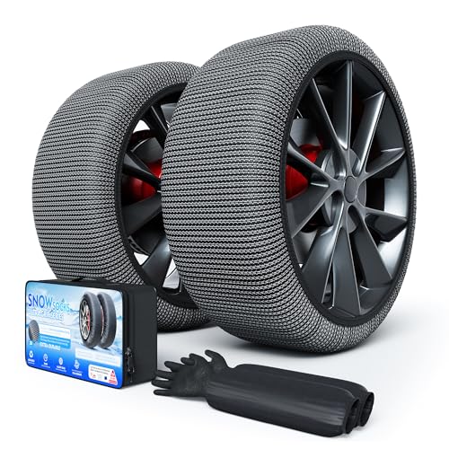 Snow Socks for Tires, Winter Traction Alternative to Snow Chains, Emergency Anti-Slip Tire Covers for CarsSUVsTrucks, Reusable, Certified Snow Traction Device for Ice & Snow Driving.Black -L