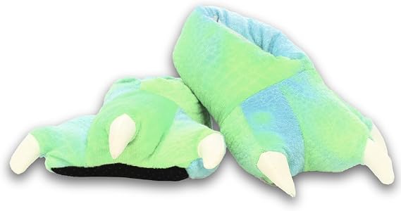 WISHPETS Stuffed Animal Slippers - Soft Plush Toy for Kids and Adults ages 2-5, Shoe Sizes Toddler 5-11 - Green Dinosaur Claw Slippers