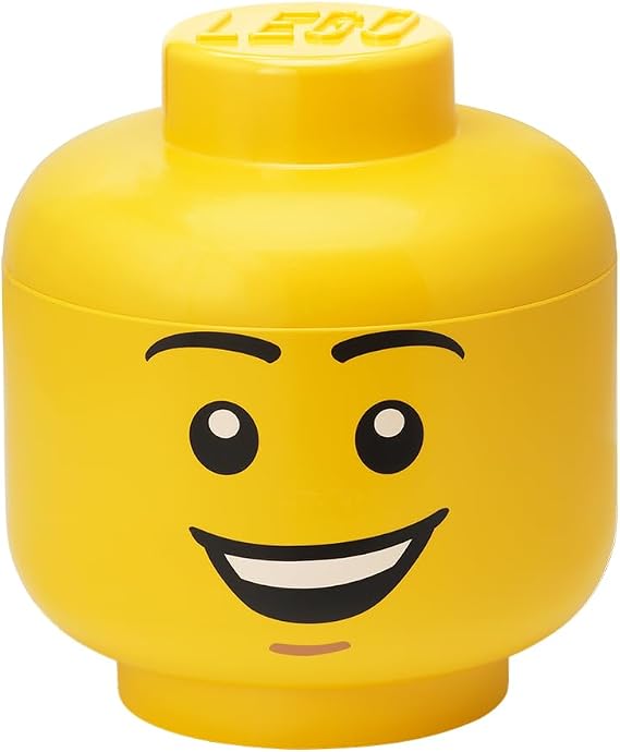 Room Copenhagen LEGO Iconic Storage Head Large Stackable Storage Box, 8.5 L, Yellow, Happy Boy