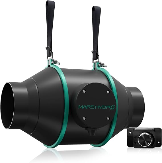 MARS HYDRO 4 Inch Inline Fan with Variable Speed Controller, Inline Duct Fan 205 CFM Quiet & Efficient, Ventilation Exhaust Fan for Grow Tents, Hydroponics, Cooling Booster