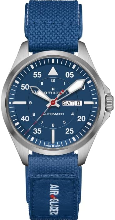 Hamilton Khaki Aviation Automatic Men's Watch, 42mm Titanium Case, Swiss Made, Blue Dial Analog Wrist Watch for Men, 100m Waterproof, Sapphire Crystal, 3-Hand Movement, Textile Strap