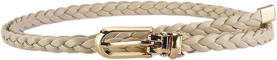 Women's Faux Leather Thin Braided Belt Fashion Belt Buckle Holeless Cute Metal D Ring Summer Skinny Tie Belt