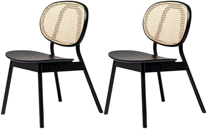 Modern Dining Chairs, Armless Contemporary Rattan Dining Chair Open Back Dining Side Furniture in Matte Finish for Kitchen Dining Room, Set of 2 Black