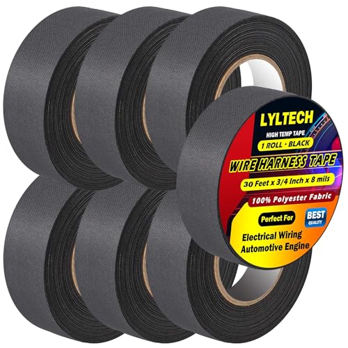 Wire Harness Tape 7 Rolls, Polyester Fabric,Flame Retardant,at 257F to -40F, Wiring Loom Harness Electrical Tape,Each Roll 34 inch x 30 ft