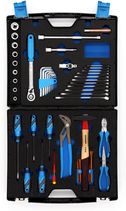 GEDORE TOURING Tool Box Set 49 Pieces Filled Universal Tool for Household in Plastic Case 1000