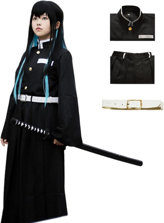 Anime Costume Cosplay Black Kimono Suit Outfit Uniform Halloween Costume(Black,S)
