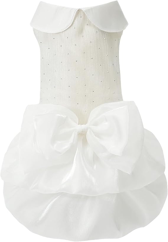 Dog Dress,Pet Wedding Dress Princess Formal Tutu Skirt with Bowknot,Puppy Birthday Party Outfit Apparel Girl for Small Dogs Cats (White, Large(13-17lb))