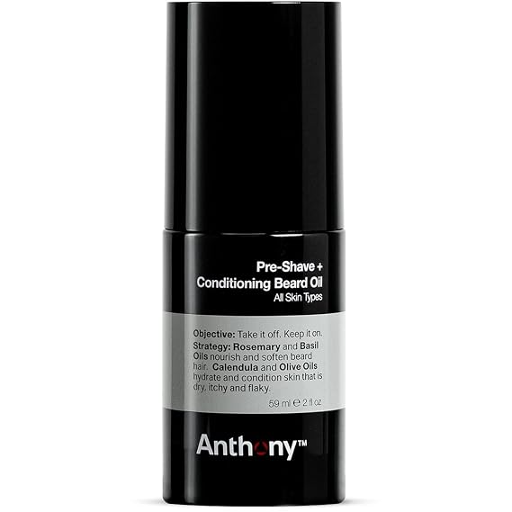 Anthony Pre-Shave and Conditioning Beard Oil, 2 Fl Oz, Contains Rosemary, Basil, Olive and Calendula Oils, Hydrates, Softens, Nourishes, and Conditions Skin