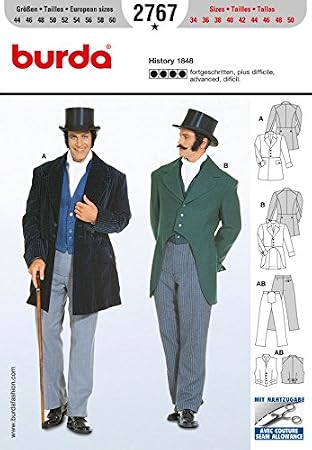 Burda Mens Sewing Pattern 2767 Historical Suit 1848 Fancy Dress Costumes