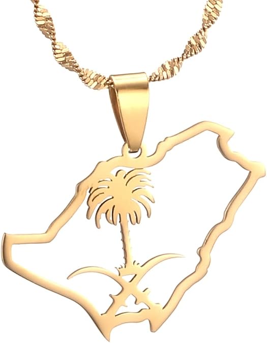 Saudi Arabia Map Pendant Necklaces Emblem of Saudi Arabia Symbol Jewelry Women