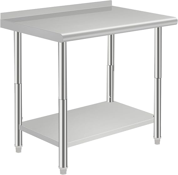 NSF Stainless Steel Table for Prep & Work, 30" x 24" with Adjustable Undershelf, Commercial Heavy Duty Table for Restaurant, Home and Hotel