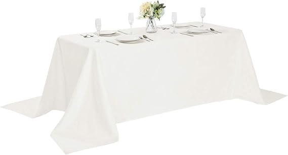 Cupuamon Rectangle Tablecloth 90x132 inch Washable Polyester Fabric Table Cloth for Wedding Party Dining Banquet Decoration(90x132, Ivory)