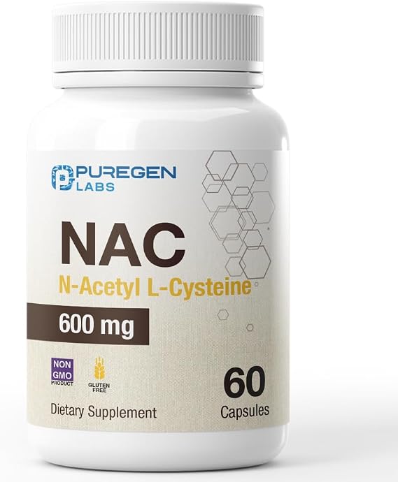 Puregen Labs N-Acetyl-L-Cysteine (NAC) 600mg, Antioxidant Support Supplement, NAC 600 mg, Easy to Absorb - 60 Vegetarian Capsules