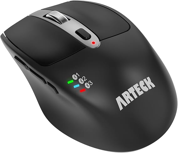 Arteck Multi-Device Wireless Bluetooth Mouse Ergonomic Silent Clicking Backward Forward for Desktop PC Laptop Mac iPad Build in Rechargeable Battery