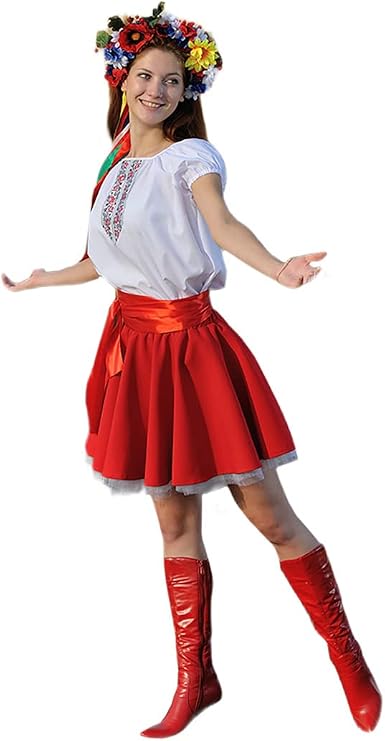 Dance folk costume Ukrainian traditional wear red circle skirt white blouse folk Ukraine dress