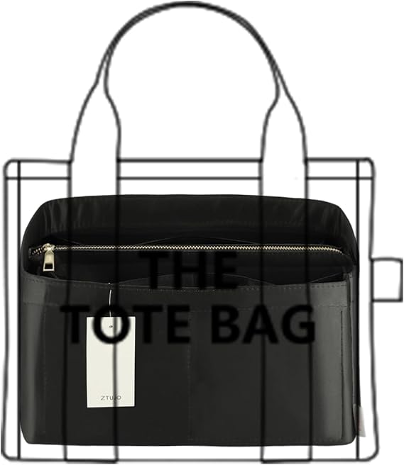 Purse Organizer Insert For Handbags, Purse Organizer With Zipper, Neverfull Organizer, Bag Organizer For Speedy Neverfull ONTHEGO Tote, Handbag and More (Silky Black, Large)