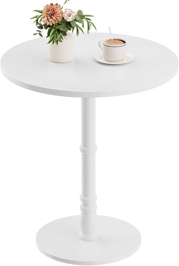 Homleke 16" Round Side Table with Solid Wood Pillar, Large Drink Table