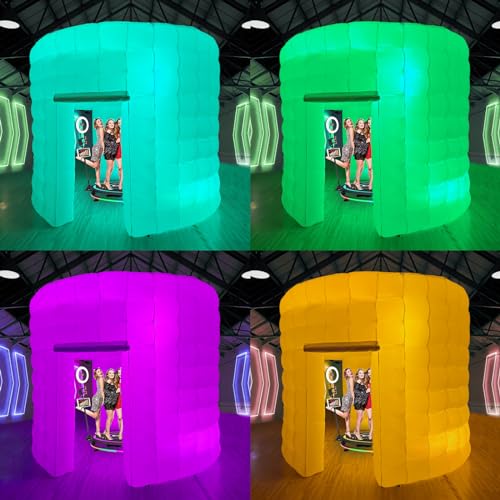 CZGBRO Inflatable Photo Booth, Portable Photo Booth Enclosure Tent for Weddings Parties Events Birthday Shows Bars, 8 Pieces of Inflatable PropsWhite, 10x10x9, 2 Doors