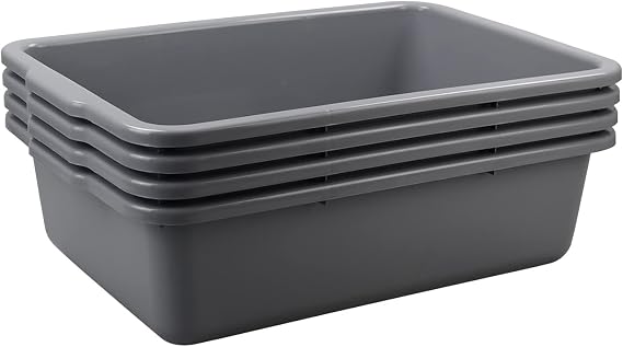 4 Pcs 35 L Commercial Bus Tubs, Large Plastic Bus Bins, Grey