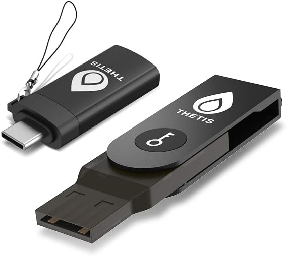 Thetis Fido U2F Security Key with Type C Adapter Two-Factor Authentication Extra Protection and Compatible with Windows/Linux/Mac OS, Gmail, Facebook, Dropbox, SalesForce, GitHub and More