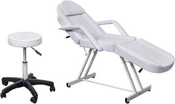 White Spa Beauty Tattoo Chair with Stool Professional Massage Bed Adjustable Beauty Spa Bed