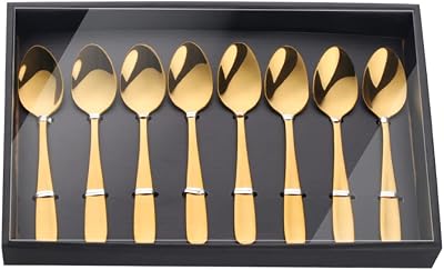 Buyer Star Coffee Spoons Set, 1810 Stainless Steel Demitasse Espresso Spoons, 5.31 Inch Gold Dessert Spoons with Black Gift Box, Set of 8
