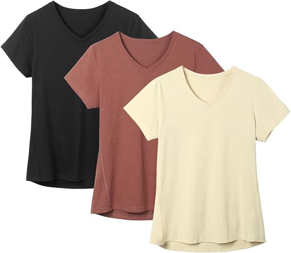 icyzone Workout Shirts Yoga Tops Activewear V-Neck T-Shirts for Women Running Fitness Sports Short Sleeve Tees
