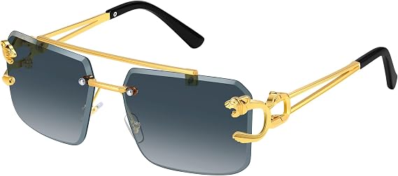 Dollger Rimless Sunglasses for Men Square Fashion Shades Tinted Lens Metal Frameless Rectangle Y2K Glasses UV400