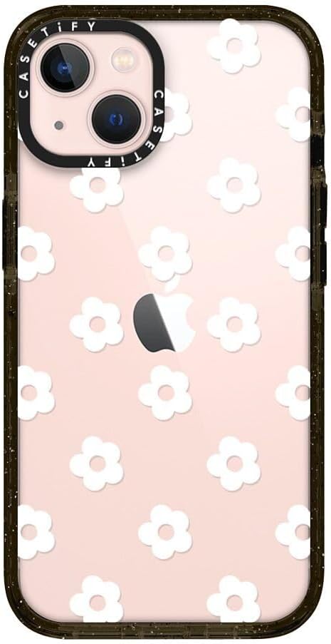 CASETiFY Impact iPhone 13 Case [6.6ft Drop Protection] - Ditsy Daisies - White - Clear Black