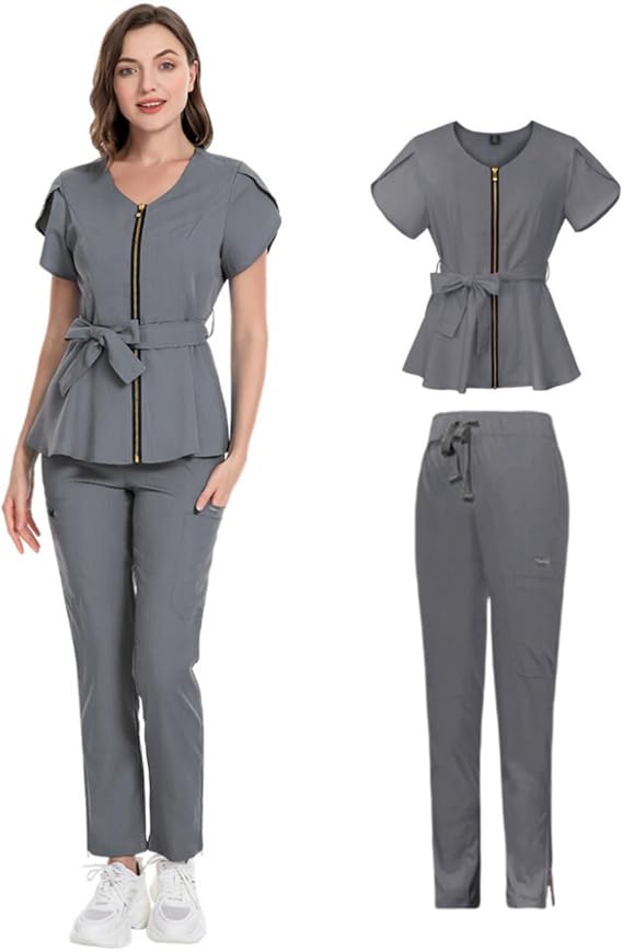 Scrubs Set,Nurse Uniform,Uniforms Women's Essential,Women's Medical Suit with Zipper,V-Neck Healthcare Scrub