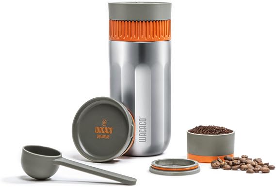 WACACO Pipamoka Portable Coffee Machine, Single Serving Coffee brewing machine, Vacuum Pressure, Insulated Travel Mug, Manual Filter Pressure Beer Machine, Stainless Steel Thermo Cup, 10 fl oz