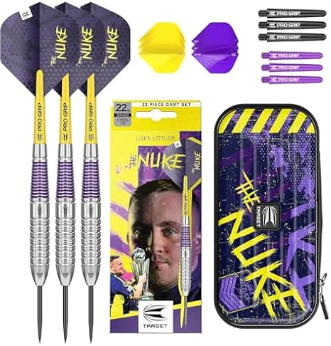 Target Darts Luke Littler Brass 22G Steel Tip Dart Set + The Nuke Dart Case for 1 Dart Set