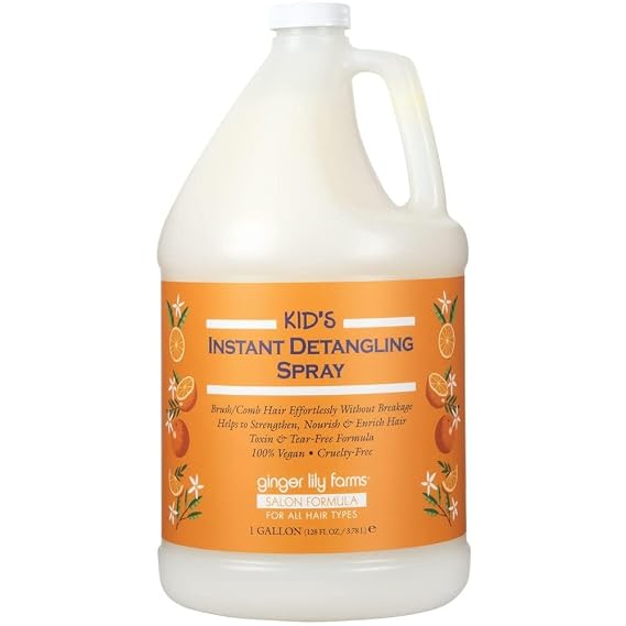 Ginger Lily Farms Salon Formula Kid's Instant Detangling Spray Refill, Hair Detangler Spray for Kids, 100% Vegan & Cruelty-Free, 1 Gallon (128 fl oz), Citrus Scent