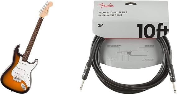 Fender Squier Debut Series Stratocaster Electric Guitar Bundle with Guitar Cable