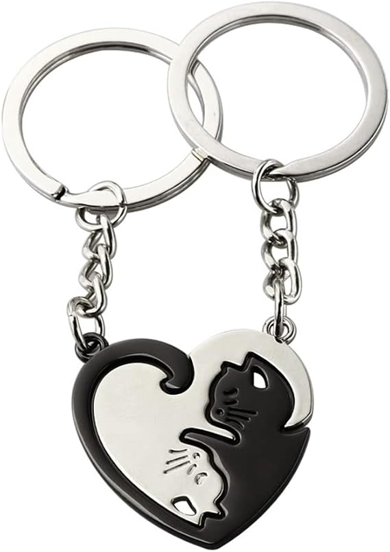 yaozeio Cat Matching Keychains for Couples Gifts for Boyfriend Girlfriend Wife Husband Birthday Gift Matching Friendship Gifts for Women Men Couple Keychains for Him and Her
