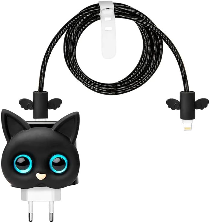 Black Cat Charging Head 3D Animation Charging Head and Cable Protective Set compatible with CONSTRAIN iPhone 18W20W
